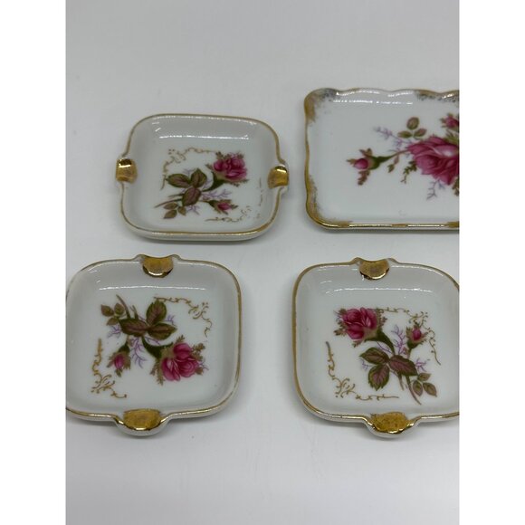 VTG Royal Sealy Japan Porcelain 5-Pc Dresser Set Hand Painted Roses Shabby Chic - Picture 4 of 9